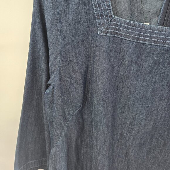 Talbots Denim Chambray Cotton Square Neck 3/4 Sleeved Midi Shift Dress 16P - Picture 7 of 15
